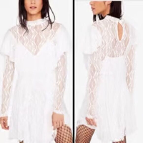 Free People Rock Candy Lace Mock Neck Dress Ivory Size XS NWT $128 Retail - Picture 15 of 15